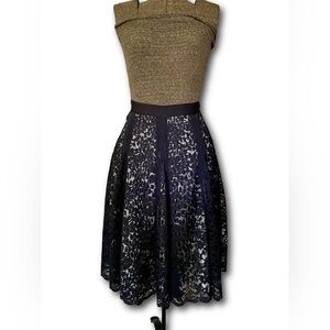 DKNY Black Lace Skirt Silk A-line Midi Animal Print Romantic Glam Size 10 NWT